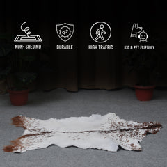 Brown and White Handmade Goat Skin Rug – Classic Elegance for Your Home