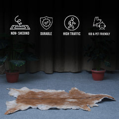 Brown and White Handmade Goat Skin Rug – Classic Elegance for Your Home