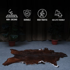 Rustic Dark Brown Goat Hide Rug - Genuine Leather for Timeless Home Styling