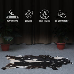 Premium Black and White Goat Skin Rug - Genuine Hair-On Leather for Home Décor