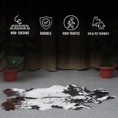 Black and White Handmade Goat Skin Rug – Rustic Charm for Your Home