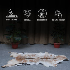 Premium Brown and White Goat Skin Rug - Genuine Hair-On Leather for Rustic Décor