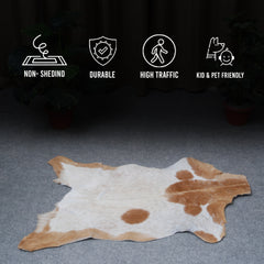 Elegant Brown and White Goat Hide Rug - Perfect Accent for Living Room or Bedroom