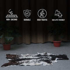 Decorative Black and White Goat Skin Rug - Genuine Leather for Sophisticated Spaces