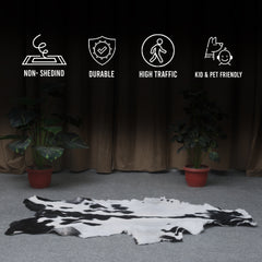 Handcrafted Black and White Goat Skin Rug - Soft and Durable Hair-On Leather