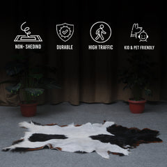 Handcrafted Black and White Goat Skin Rug - Soft and Durable Hair-On Leather