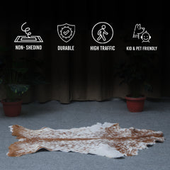Luxurious Brown and White Goat Hide Rug - Natural Hair-On Leather for Home Styling