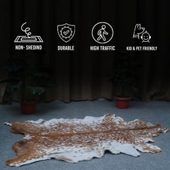 Handcrafted Brown and White Goat Skin Rug - Soft, Durable, and Elegant Décor