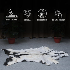 Luxurious Black and White Goat Skin Rug - Natural Hair-On Leather for Home Styling