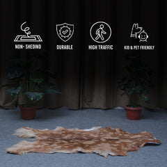 Premium Brown and White Goat Skin Rug - Genuine Hair-On Leather for Rustic Décor