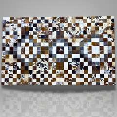 Luxurious Handmade Cowhide Patchwork Rug – Genuine Hair-On Hide Micro-Square Mosaic Leather Floor Rug