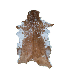Premium Brown and White Goat Skin Rug - Genuine Hair-On Leather for Rustic Décor