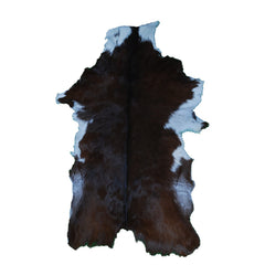 Luxury Handmade Dark Brown & White Goat Skin Rug - Soft, Kid & Pet-Friendly, Hypoallergenic, Non-Shedding, Sustainable, Eco-Friendly