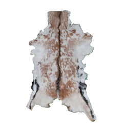 Premium Brown and White Goat Skin Rug - Genuine Hair-On Leather for Rustic Décor