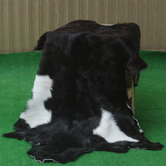 Statement-Making Black & White Goat Hide Rug - Premium Hair-On Goatskin - Modern Sophistication - Natural, Kid - Pet-Friendly