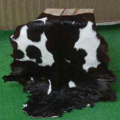 Premium Black and White Goat Skin Rug - Genuine Hair-On Leather for Home Décor