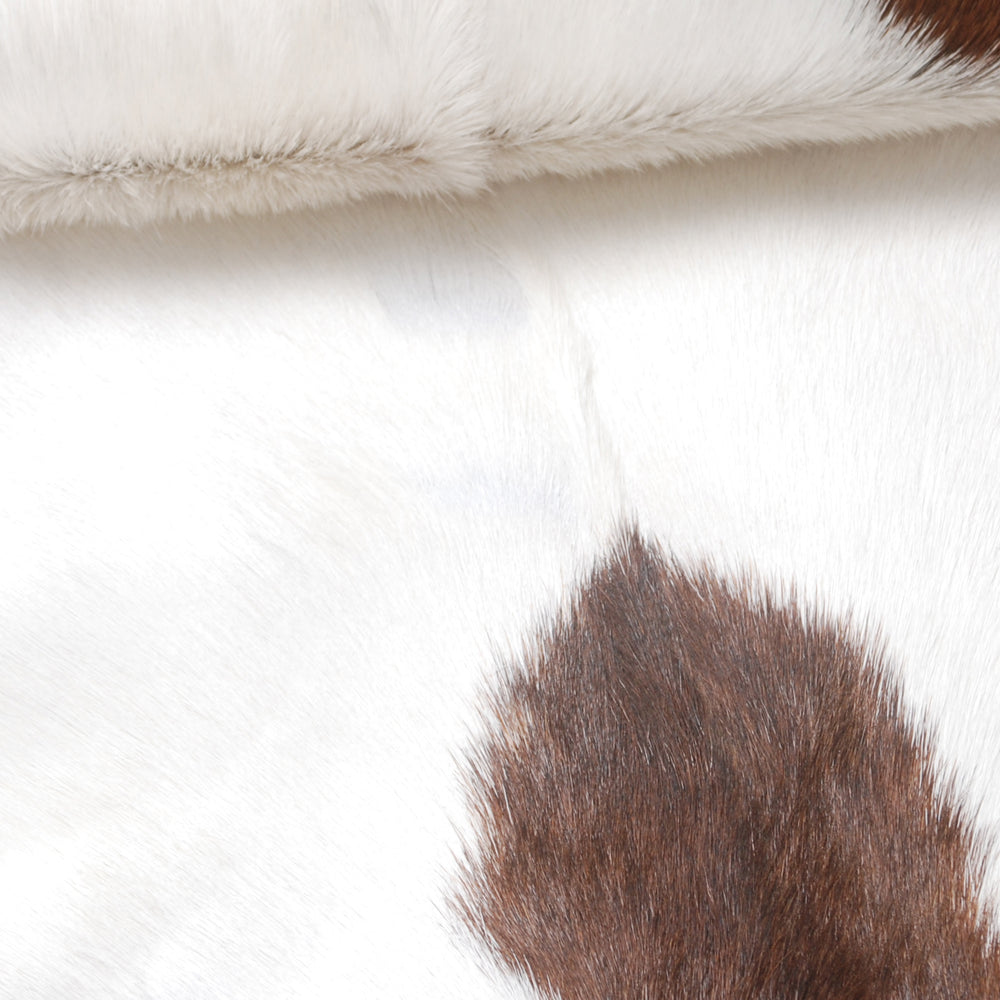 Luxurious Brown and White Goatskin Rug for Modern Home Décor - Hypoallergenic, Non-Shedding, Sustainable, Unique Hair-on Leather Rug - Celestial Leather Limited