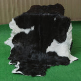 Luxurious Black and White Genuine Goat Skin Rug - Premium Hair-On Skin
