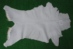 Luxurious Grey and White Natural Goat Skin Rug for Tranquil Wall Decor - Celestial Leather Limited