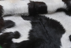 Premium Black and White Goat Skin Rug - Genuine Hair-On Leather for Home Décor
