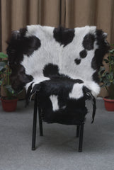 Premium Black and White Goat Skin Rug - Genuine Hair-On Leather for Home Décor