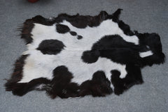 Premium Black and White Goat Skin Rug - Genuine Hair-On Leather for Home Décor