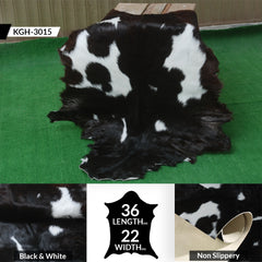 Premium Black and White Goat Skin Rug - Genuine Hair-On Leather for Home Décor