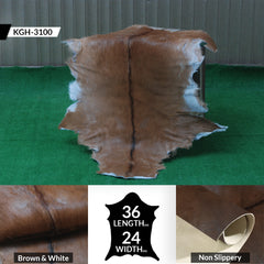 Luxury Brown & White Goat Hide Rug | Premium Hair-On Skin | Handpicked - Handcrafted | Non-Slip Suede Back | Sustainable - Eco-Friendly