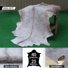 Luxurious Brown and White Goat Hide Rug - Natural Hair-On Leather for Home Styling