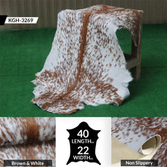 Luxurious Brown and White Goat Hide Rug - Natural Hair-On Leather for Home Styling