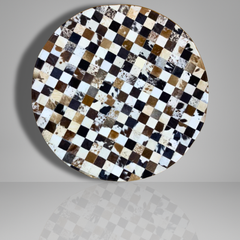 Luxurious Handmade Round Cowhide Patchwork Rug – Genuine Hair-On Hide Micro-Square Leather Floor Rug (9 sq ft)