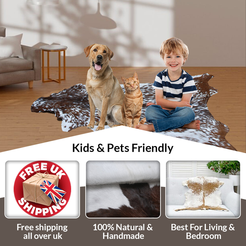 Luxurious Brown & White Goat Skin Rug - Eco-Friendly Handmade Floor Rug with Unique Variations, Soft & Hypoallergenic - Non-Shedding - Durable - Celestial Leather Limited