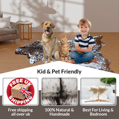 Luxurious Black & White Goat Skin Rug for Home Décor - Celestial Leather Limited