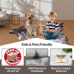 Luxurious Grey and White Goat Skin Rug - Eco-Friendly and Hypoallergenic Natural Leather Wall Decor - Soft, Kid & Pet-Friendly, Non-Slip