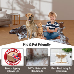 Rustic Brown and White Goat Skin Rug - Unique Pattern for Modern and Classic Décor