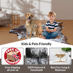 Striped Goat Skin Throw Rug - Genuine Black & White Animal Skin Goathide - Natural - Non-slippery Back - Hypoallergenic - Sustainable - Celestial Leather Limited