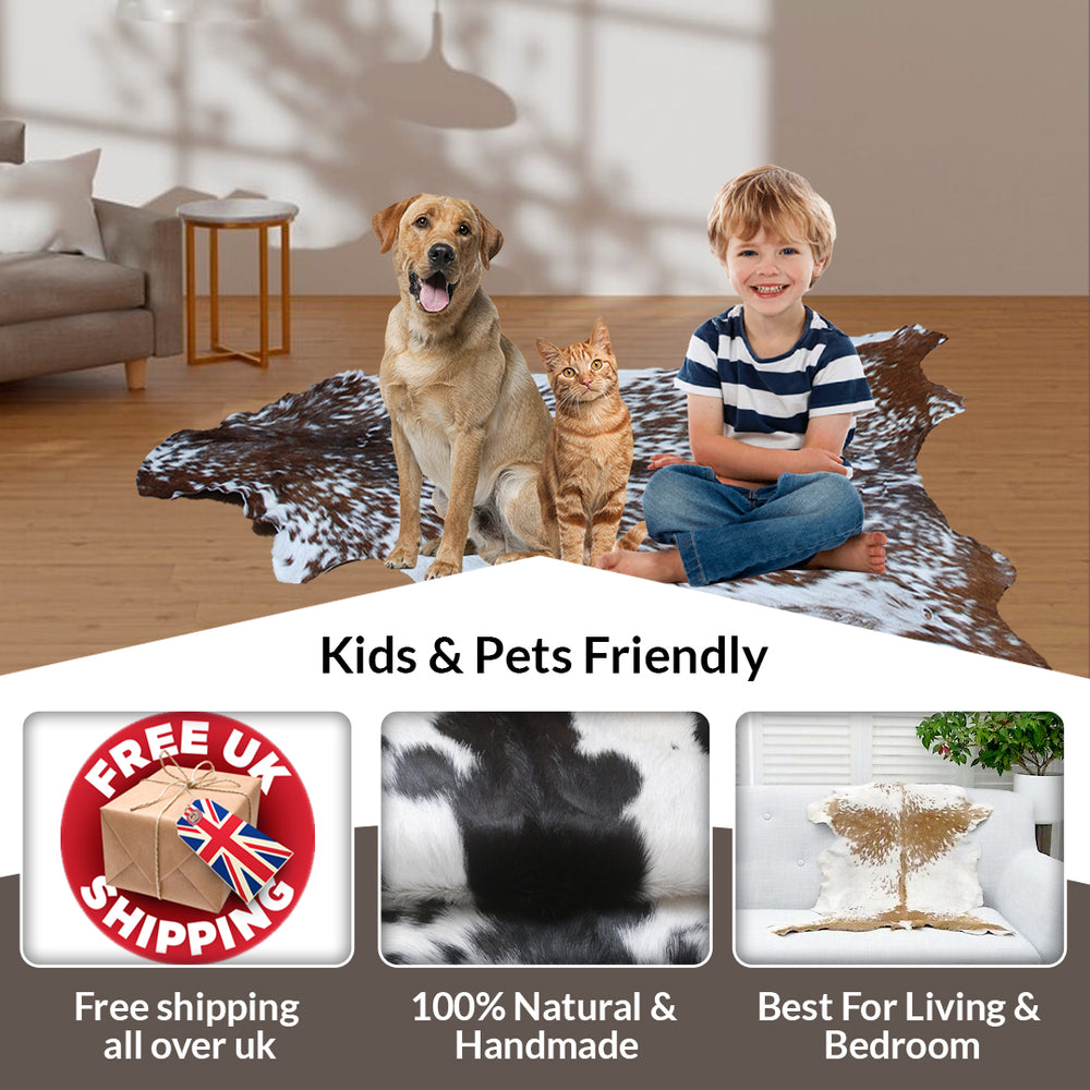 Luxury Black & White Goat Skin Rug with Non-Slip Backing - Hypoallergenic, Non-Shedding & Durable - Handmade Eco-Friendly Floor Rug - Celestial Leather Limited