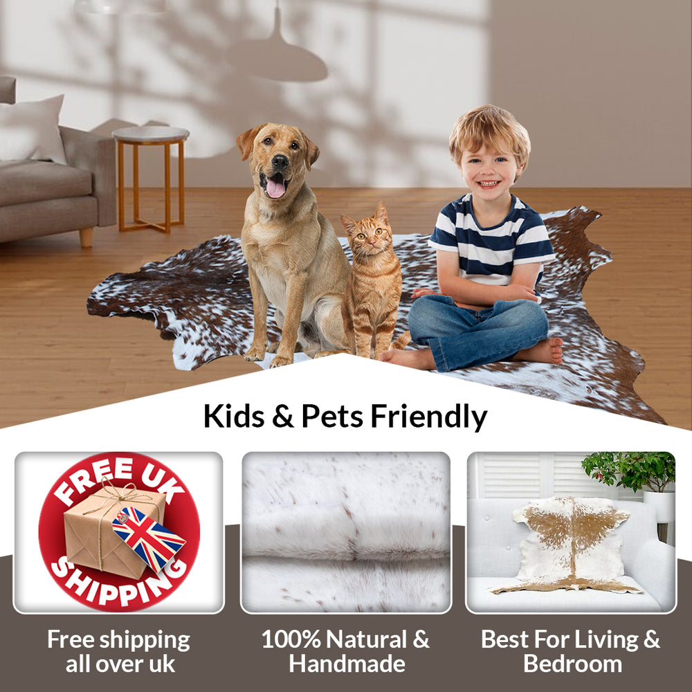 Luxurious Natural Brown & White Goat Skin Rug - Modern Sophistication for Home Decor - Celestial Leather Limited