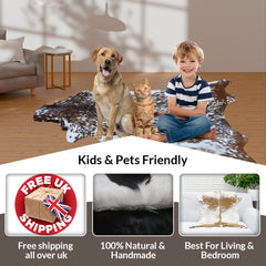 Handcrafted Black and White Goat Skin Rug - Soft and Durable Hair-On Leather