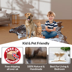 Premium Black and White Goat Skin Rug - Genuine Hair-On Leather for Home Décor