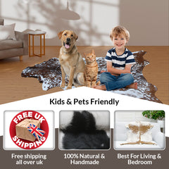 Luxurious Black and White Genuine Goat Skin Rug - Premium Hair-On Skin