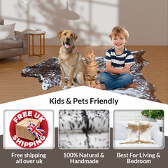 Luxurious Black & White Goat Skin Rug -Modern Home Décor