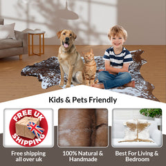 Luxuriously Soft Dark Brown & White Genuine Goat Fur Rug - Eco-Friendly, Non-Shedding, and Hypoallergenic - Unique Patterns - Handcrafted