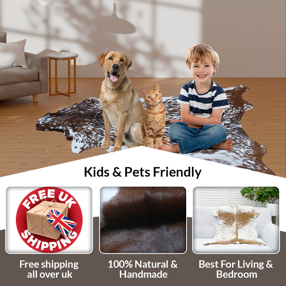 Luxurious Brown and White Goat Hide Rug - Premium Handcrafted Hair-On Goatskin Rug for Elegant Home Decor - Celestial Leather Limited