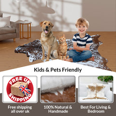 Luxurious Brown and White Goat Hide Rug - Natural Hair-On Leather for Home Styling