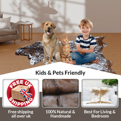 Luxury Handmade Black Brown Goat Skin Rug - Unique & Stunning Statement Piece - Celestial Leather Limited