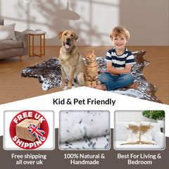 Handcrafted Black and White Goat Skin Rug - Soft and Durable Hair-On Leather