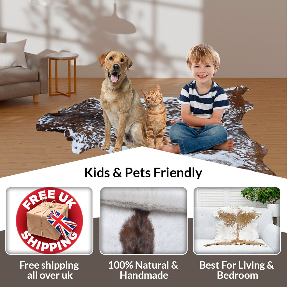 Luxury Brown & White Goat Hide Rug - Premium Hair-on Skin - Eco-Friendly - Hypoallergenic - Handcrafted Elegance for Any Room - Celestial Leather Limited
