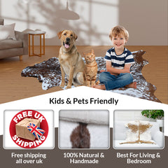 Luxury Brown & White Goat Hide Rug - Premium Hair-on Skin - Eco-Friendly - Hypoallergenic - Handcrafted Elegance for Any Room - Celestial Leather Limited