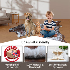 Black and White Handmade Goat Skin Rug – Rustic Charm for Your Home